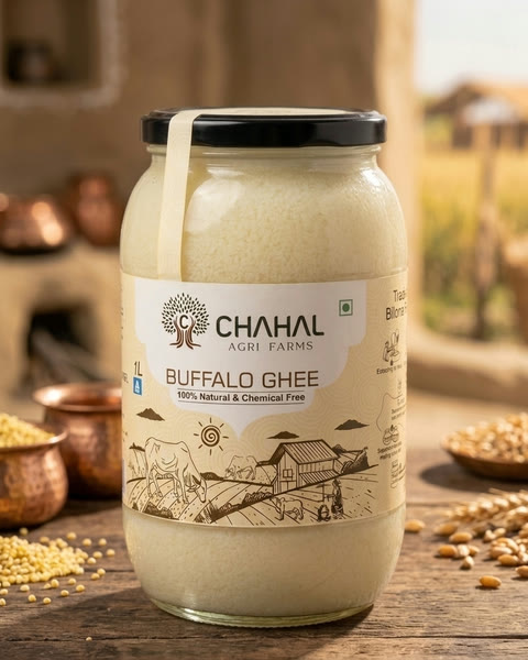 A jar of Chahal Agri Farms desi buffalo ghee