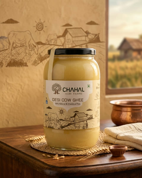A jar of Chahal Agri Farms desi cow ghee