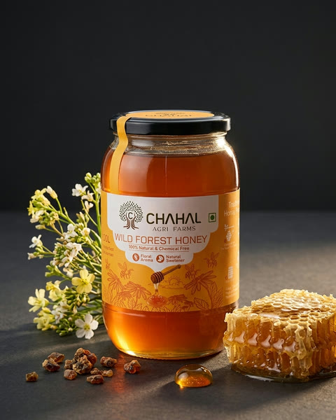 A jar of raw wild forest honey from Chahal Agri Farms